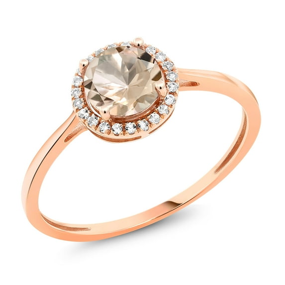 Gem Stone King 10K Rose Gold Round Peach Morganite and Diamond Engagement Ring for Women (0.82 Cttw, Gemstone Birthstone)