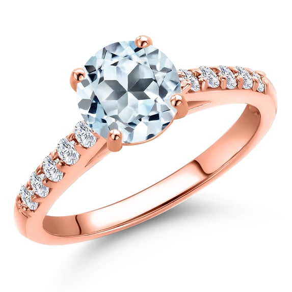 Gem Stone King 10K Rose Gold Sky Blue Topaz and Lab Grown Diamond Engagement Ring for Women | 1.90 Cttw | Round 7MM | Gemstone November Birthstone | Size 6