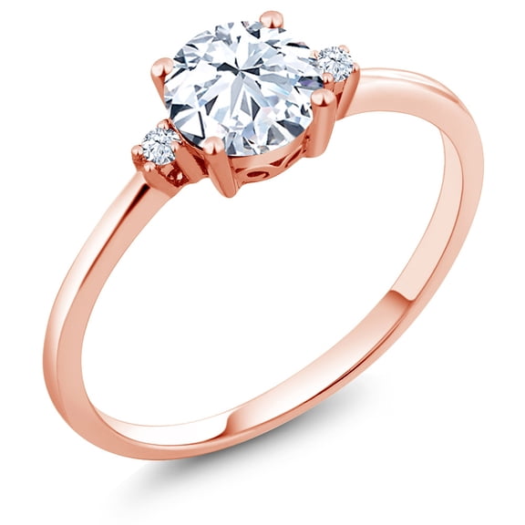 Gem Stone King 10K Rose Gold White Created Sapphire Solitaire Engagement Ring for Women (1.23 Cttw, Round 6MM, Gemstone September Birthstone, Size 6)