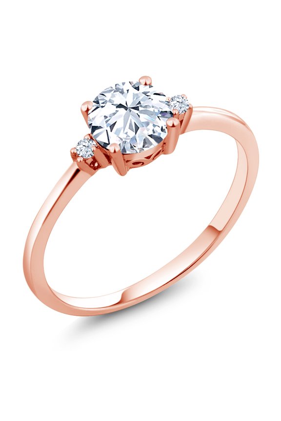 10K Rose Gold White Created Sapphire Solitaire Engagement Ring for Women (1.23 Cttw, Round 6MM, Gemstone September Birthstone, Size 7)