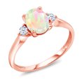thumbnail image 1 of Gem Stone King 10K Rose Gold White Ethiopian Opal and White Created Sapphire 3 Stone Engagement Ring for Women (0.90 Ct, Available in Size 5, 6, 7, 8, 9), 1 of 6