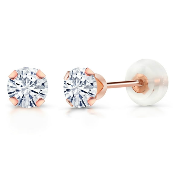 Gem Stone King 10K Rose Gold White Moissanite Stud Earrings for Women Men (0.46 Cttw, Round 4MM)