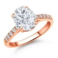 thumbnail image 1 of Gem Stone King 10K Rose Gold White Moissanite and Lab Grown Diamond Engagement Ring for Women | 2.30 Cttw | Oval 9X7MM | Gemstone Birthstone | Size 6, 1 of 7