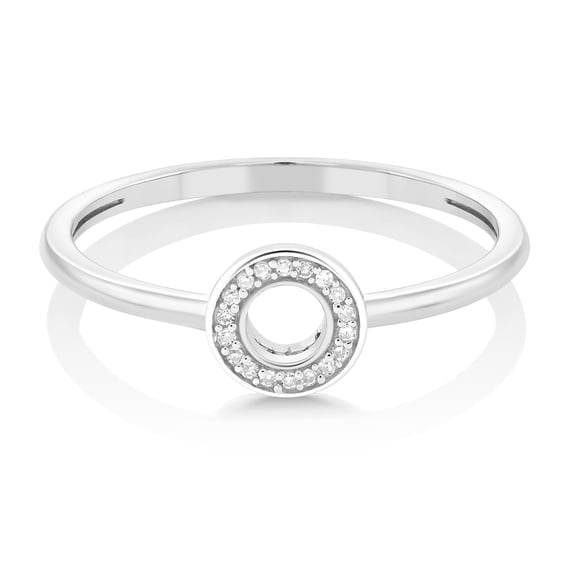 Gem Stone King 10K Solid White Gold Round White Diamond Contemporary Engagement Circle Ring for Women (Size 7)