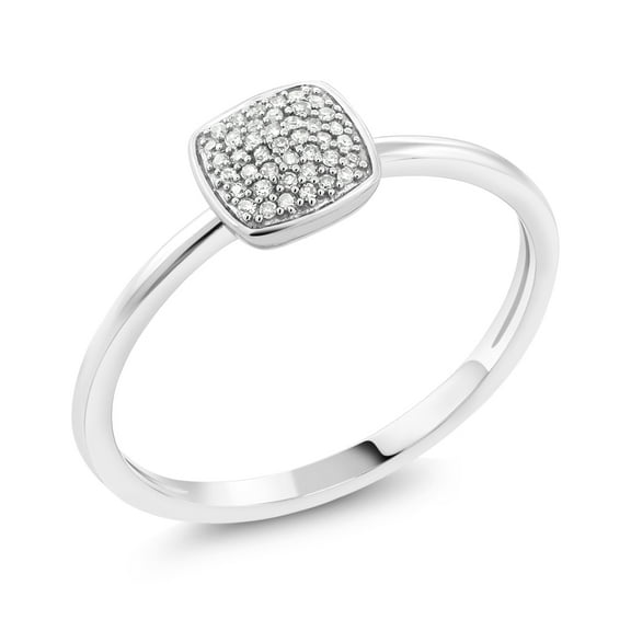 Gem Stone King 10K Solid White Gold White Diamond Square Engagement Ring for Women (Size 9)