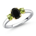 thumbnail image 1 of Gem Stone King 10K Two Tone Gold Black Onyx and Green Peridot Engagement Ring for Women | 1.11 Cttw | Oval 7X5MM | Gemstone December Birthstone | Size 7, 1 of 6