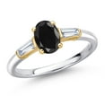 thumbnail image 1 of Gem Stone King 10K Two Tone Gold Black Sapphire and Lab Grown Diamond Engagement Ring for Women | 1.30 Cttw | Oval 7X5MM | Gemstone September Birthstone | Size 5, 1 of 6