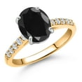 thumbnail image 1 of Gem Stone King 10K Two Tone Gold Black Sapphire and Lab Grown Diamond Engagement Ring for Women | 2.70 Cttw | Oval 9X7MM | Gemstone September Birthstone | Size 5, 1 of 6
