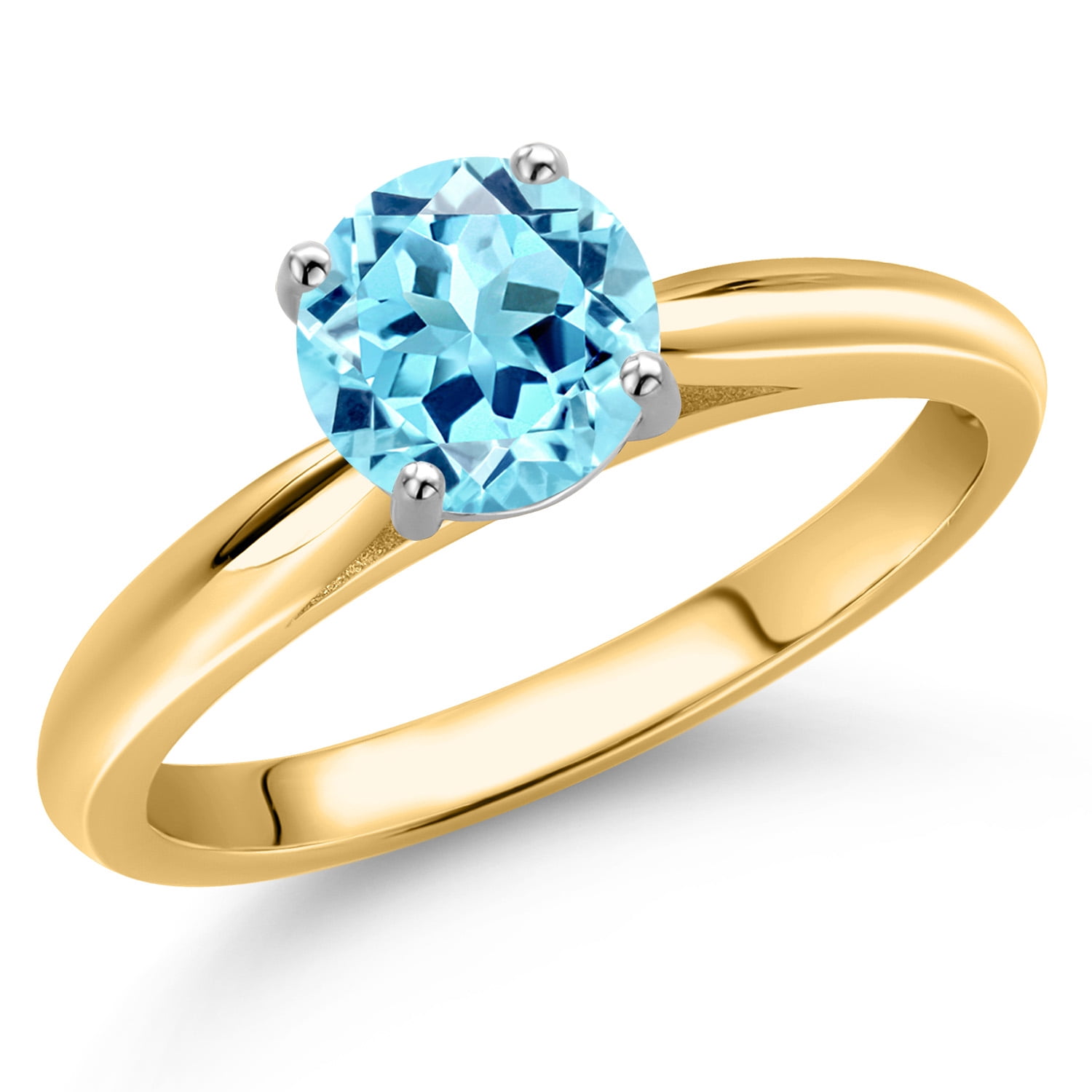 Gem Stone King 10K Two Tone Gold Blue Apatite Solitaire Engagement Ring for Women | 0.82 Cttw | Round 6MM | Gemstone Birthstone | Size 6