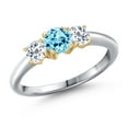 thumbnail image 1 of Gem Stone King 10K Two Tone Gold Blue Apatite and White Topaz Engagement Ring for Women | 1.16 Cttw | Round 5MM | Gemstone Birthstone | Size 8, 1 of 6