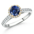 thumbnail image 1 of Gem Stone King 10K Two Tone Gold Blue Created Sapphire and Lab Grown Diamond Engagement Ring for Women | 1.31 Cttw | Round 6MM | Gemstone September Birthstone | Size 8, 1 of 6