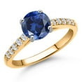 thumbnail image 1 of Gem Stone King 10K Two Tone Gold Blue Created Sapphire and Lab Grown Diamond Engagement Ring for Women | 1.80 Cttw | Round 7MM | Gemstone September Birthstone | Size 5, 1 of 6