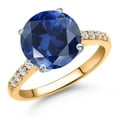 thumbnail image 1 of Gem Stone King 10K Two Tone Gold Blue Created Sapphire and Lab Grown Diamond Engagement Ring for Women | 3.86 Cttw | Round 10MM | Gemstone September Birthstone | Size 5, 1 of 6