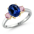 thumbnail image 1 of Gem Stone King 10K Two Tone Gold Blue Created Sapphire and Pink Lab Grown Diamond Engagement Ring for Women | 2.80 Cttw | Oval 9X7MM | Gemstone September Birthstone | Size 5, 1 of 6