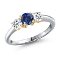 thumbnail image 1 of Gem Stone King 10K Two Tone Gold Blue Created Sapphire and White Topaz Engagement Ring for Women | 1.26 Cttw | Round 5MM | Gemstone September Birthstone | Size 5, 1 of 6