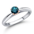 thumbnail image 1 of Gem Stone King 10K Two Tone Gold Blue Diamond Engagement Ring for Women | 0.27 Cttw | Round 4MM | Gemstone April Birthstone | Size 9, 1 of 6