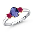 thumbnail image 1 of Gem Stone King 10K Two Tone Gold Blue Iolite and Red Ruby Engagement Ring for Women | 1.15 Cttw | Oval Checkerboard 7X5MM | Gemstone Birthstone | Size 5, 1 of 6