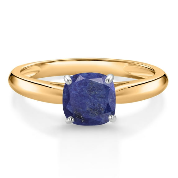 Gem Stone King 10K Two Tone Gold Blue Lapis Solitaire Engagement Ring for Women (1.00 Cttw, Gemstone, Cushion 6MM)