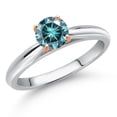 thumbnail image 1 of Gem Stone King 10K Two Tone Gold Blue Moissanite Solitaire Engagement Ring for Women | 0.50 Cttw | Round 5MM | Gemstone Birthstone | Size 6, 1 of 6