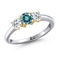 thumbnail image 1 of Gem Stone King 10K Two Tone Gold Blue Moissanite and White Topaz Engagement Ring for Women | 1.16 Cttw | Round 5MM | Gemstone Birthstone | Size 8, 1 of 6