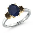 thumbnail image 1 of Gem Stone King 10K Two Tone Gold Blue Sapphire and Brown Smoky Quartz Engagement Ring for Women | 2.72 Cttw | Oval 9X7MM | Gemstone September Birthstone | Size 6, 1 of 6