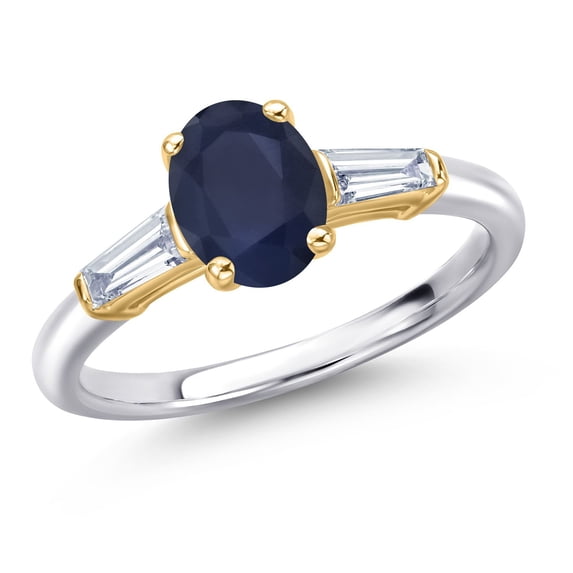 Gem Stone King 10K Two Tone Gold Blue Sapphire and Lab Grown Diamond Engagement Ring for Women | 2.10 Cttw | Oval 8X6MM | Gemstone September Birthstone | Size 8