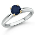 thumbnail image 1 of Gem Stone King 10K Two Tone Gold Blue Sapphire Solitaire Engagement Ring for Women | 0.60 Cttw | Round 5MM | Gemstone September Birthstone | Size 5, 1 of 6