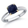 thumbnail image 1 of Gem Stone King 10K Two Tone Gold Blue Sapphire Solitaire Engagement Ring for Women | 1.30 Cttw | Cushion 6MM | Gemstone September Birthstone | Size 6, 1 of 6