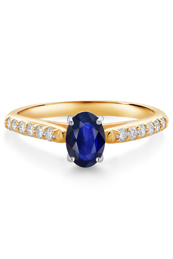 10K Two Tone Gold Blue Sapphire and White Lab Grown Diamond Engagement Ring for Women (0.75 Cttw, Gemstone September Birthstone, Oval 7X5MM, Size 5)