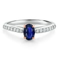 thumbnail image 1 of Gem Stone King 10K Two Tone Gold Blue Sapphire and White Lab Grown Diamond Ring for Women (0.73 Cttw, Gemstone September Birthstone, Oval 6X4MM, Size 7), 1 of 4