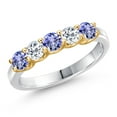 thumbnail image 1 of Gem Stone King 10K Two Tone Gold Blue Tanzanite and White Topaz Wedding-Bands Ring for Women | 0.97 Cttw | Round 3.5MM | Gemstone December Birthstone | Size 8, 1 of 6