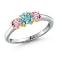 thumbnail image 1 of Gem Stone King 10K Two Tone Gold Blue Zircon and Pink Lab Grown Diamond Engagement Ring for Women | 1.35 Cttw | Round 5MM | Gemstone Birthstone | Size 7, 1 of 6