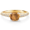 thumbnail image 1 of Gem Stone King 10K Two Tone Gold Brown Tiger Eye and White Lab Grown Diamond Engagement Ring for Women (1.18 Cttw, Gemstone, Cushion 6MM, Size 9), 1 of 4