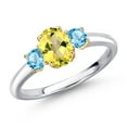 thumbnail image 1 of Gem Stone King 10K Two Tone Gold Canary Mystic Topaz and Swiss Blue Topaz Engagement Ring for Women | 1.20 Cttw | Oval 7X5MM | Gemstone November Birthstone | Size 7, 1 of 6