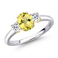 thumbnail image 1 of Gem Stone King 10K Two Tone Gold Canary Mystic Topaz and White Topaz Engagement Ring for Women | 1.23 Cttw | Oval 7X5MM | Gemstone November Birthstone | Size 9, 1 of 6