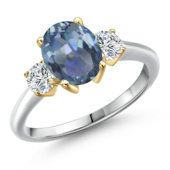 Gem Stone King 10K Two Tone Gold Cassiopeia Mystic Topaz and Lab Grown Diamond Engagement Ring for Women | 2.54 Cttw | Oval 9X7MM | Gemstone November Birthstone | Size 8