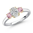 thumbnail image 1 of Gem Stone King 10K Two Tone Gold DEF Lab Grown Diamond and Pink Lab Grown Diamond Engagement Ring for Women | 1.06 Cttw | Oval 7X5MM | Gemstone April Birthstone | Size 6, 1 of 6