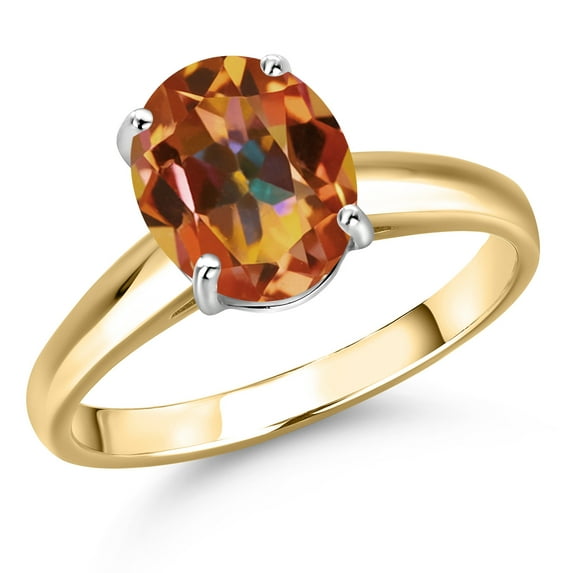 Gem Stone King 10K Two Tone Gold Ecstasy Mystic Topaz Engagement Ring for Women | 2.00 Cttw | Oval 9X7MM | Gemstone November Birthstone | Size 7