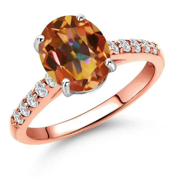 Gem Stone King 10K Two Tone Gold Ecstasy Mystic Topaz and Lab Grown Diamond Engagement Ring for Women | 2.20 Cttw | Gemstone November Birthstone | Oval 9X7MM