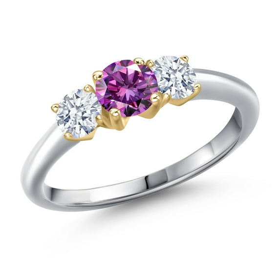 Gem Stone King 10K Two Tone Gold Fancy Purple Zirconia and White Zirconia Engagement Ring for Women | 0.96 Cttw | Round 5MM | Gemstone Birthstone | Size 9
