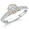 thumbnail image 1 of Gem Stone King 10K Two Tone Gold Forever One DEF Moissanite From Charles & Colvard and Lab Grown Diamond Engagement Ring for Women | 0.79 Cttw | Round 5MM | Gemstone Birthstone | Size 5, 1 of 7