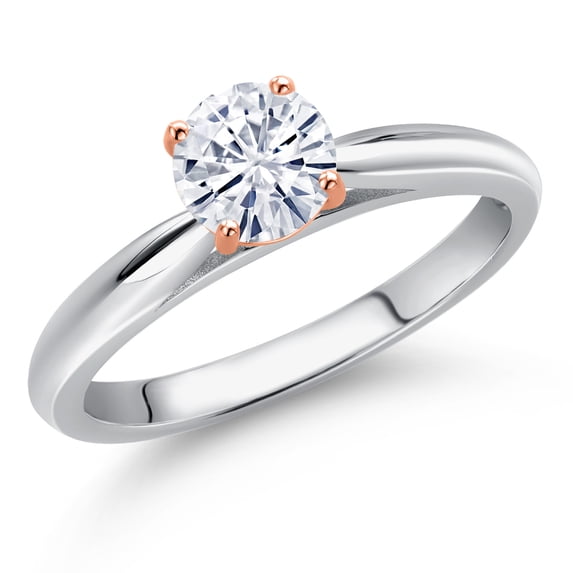Gem Stone King 10K Two Tone Gold Forever One Moissanite From Charles & Colvard Solitaire Engagement Ring for Women | 0.50 Cttw | Round 5MM | Gemstone Birthstone | Size 7