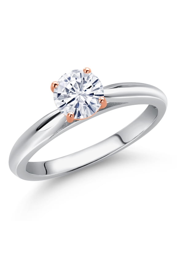 10K Two Tone Gold Forever One Moissanite From Charles & Colvard Solitaire Engagement Ring for Women | 0.50 Cttw | Round 5MM | Gemstone Birthstone | Size 5