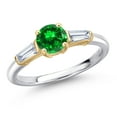 thumbnail image 1 of Gem Stone King 10K Two Tone Gold Green Created Emerald and Lab Grown Diamond Engagement Ring for Women | 1.30 Cttw | Round 6MM | Gemstone May Birthstone | Size 7, 1 of 6