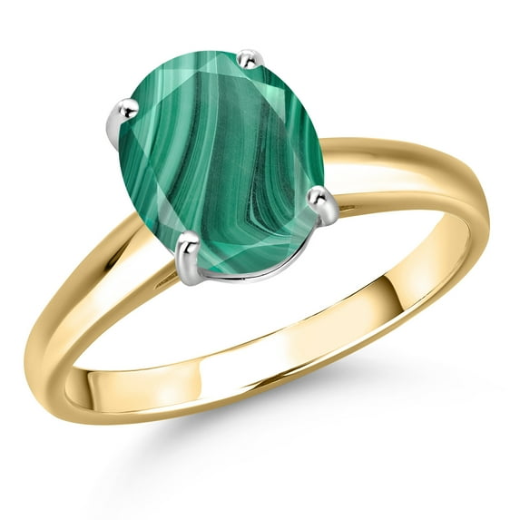 Gem Stone King 10K Two Tone Gold Green Malachite Engagement Ring for Women | 2.50 Cttw | Oval 9X7MM | Gemstone Birthstone | Size 9