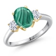 thumbnail image 1 of Gem Stone King 10K Two Tone Gold Green Malachite and White Moissanite Engagement Ring for Women | 2.96 Cttw | Oval 9X7MM | Gemstone Birthstone | Size 5, 1 of 7