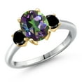 thumbnail image 1 of Gem Stone King 10K Two Tone Gold Green Mystic Topaz and Black Diamond Engagement Ring for Women | 2.84 Cttw | Oval 9X7MM | Gemstone November Birthstone | Size 6, 1 of 6