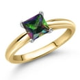 thumbnail image 1 of Gem Stone King 10K Two Tone Gold Green Mystic Topaz Engagement Ring for Women | 0.80 Cttw | Princess 5MM | Gemstone November Birthstone | Size 5, 1 of 6