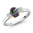 thumbnail image 1 of Gem Stone King 10K Two Tone Gold Green Mystic Topaz and Lab Grown Diamond Engagement Ring for Women | 1.34 Cttw | Oval 7X5MM | Gemstone November Birthstone | Size 5, 1 of 6