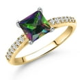 thumbnail image 1 of Gem Stone King 10K Two Tone Gold Green Mystic Topaz and Lab Grown Diamond Engagement Ring for Women | 1.38 Cttw | Princess 6MM | Gemstone November Birthstone | Size 5, 1 of 6